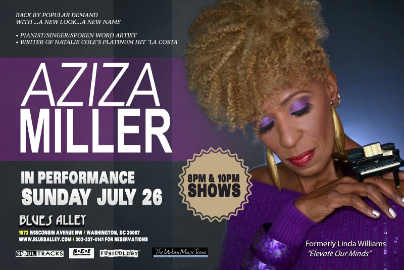 Aziza Miller LIVE blues alley flyer - July 26th, 2015